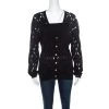 Versace Black Pointelle Knit Button Front Long Sleeve Cardigan XL For Women