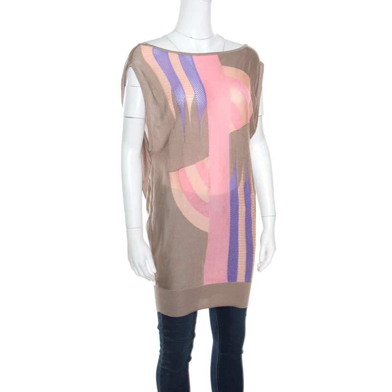 Versace Pastel Colorblock Silk Knit Perforated Panel Detail Sleeveless Top S For Women - Image 2