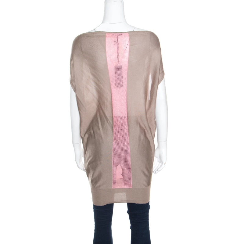 Versace Pastel Colorblock Silk Knit Perforated Panel Detail Sleeveless Top S For Women - Image 3