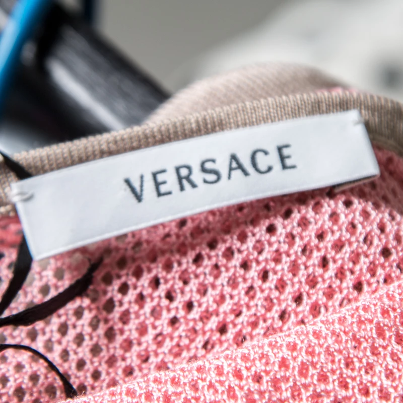 Versace Pastel Colorblock Silk Knit Perforated Panel Detail Sleeveless Top S For Women - Image 5