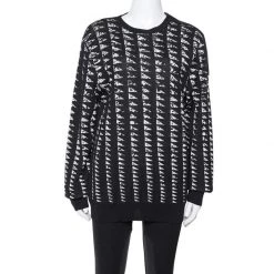 Versace Collection Monochrome Patterned Jacquard Shoulder Zip Detail Sweater L For Women