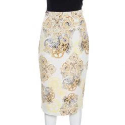 Versace Collection Cream Printed Pencil Midi Skirt M For Women
