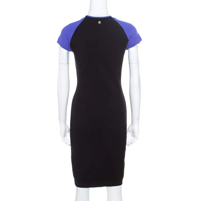 Versace Collection Black And Purple Jacquard Knit Fitted Cap Sleeve Dress M For Women - Image 3
