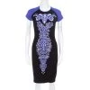 Versace Collection Black And Purple Jacquard Knit Fitted Cap Sleeve Dress M For Women