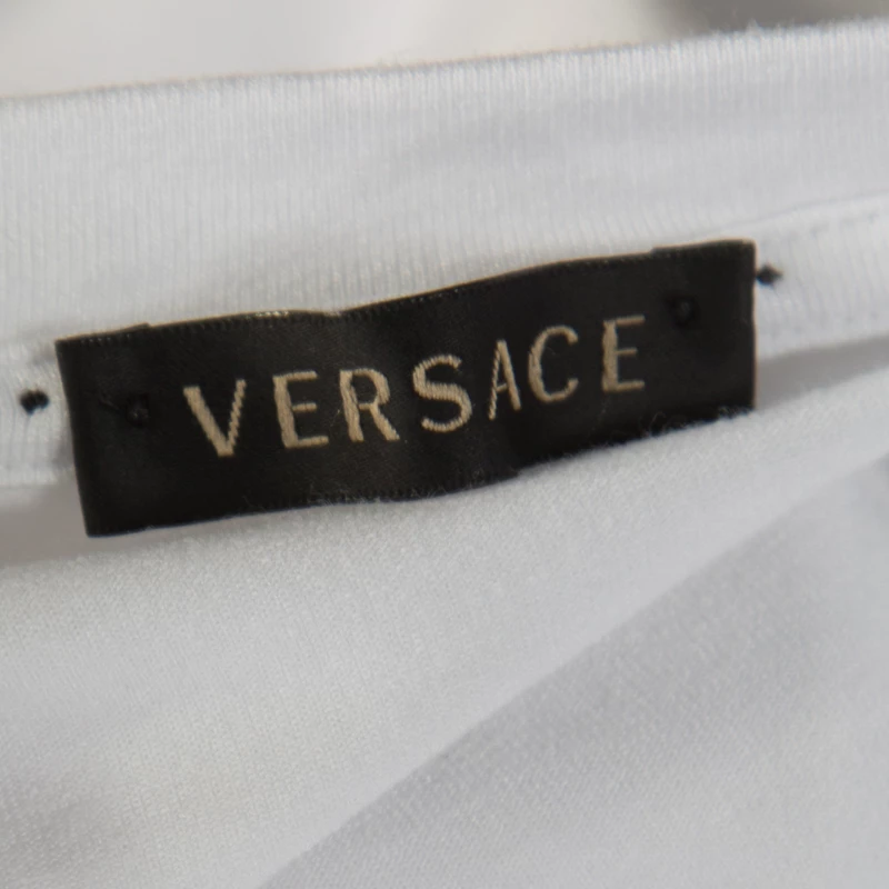 Versace White Crystal Embellished Medusa Icon Short Sleeve T-Shirt S For Women - Image 5