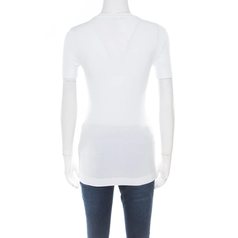 Versace White Crystal Embellished Medusa Icon Short Sleeve T-Shirt S For Women - Image 3