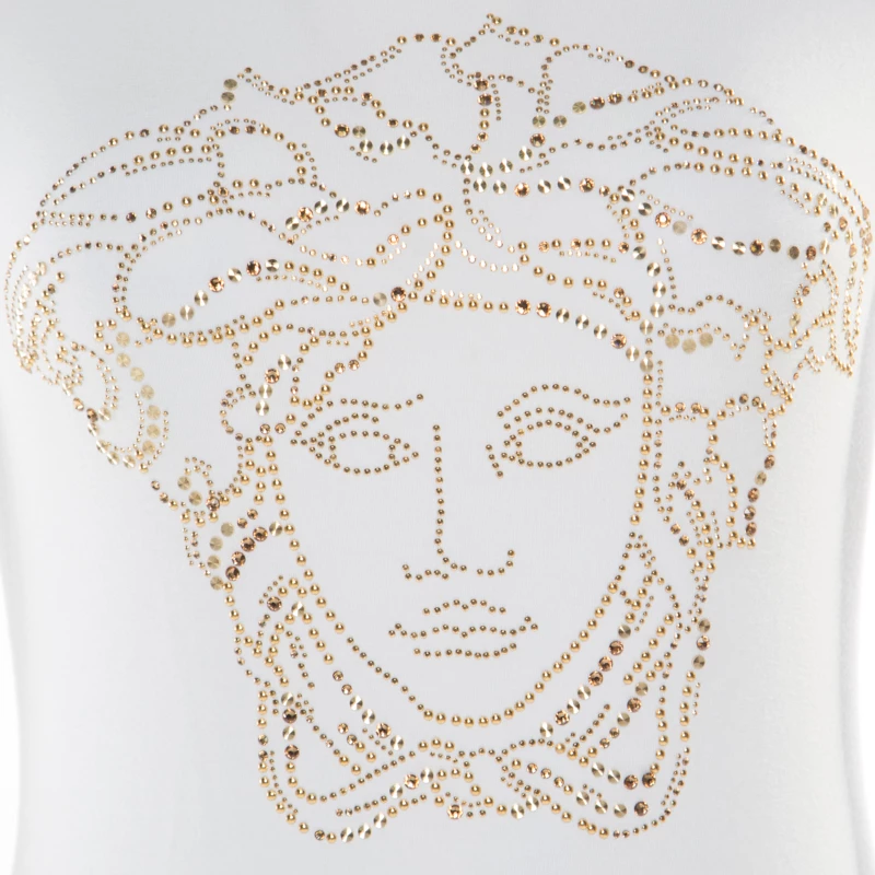 Versace White Crystal Embellished Medusa Icon Short Sleeve T-Shirt S For Women - Image 4