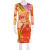 Versace Multicolor Baroque Printed Jersey Ruched Dress S For Women