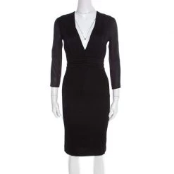 Versace Black Ruched Bodice Long Sleeve Fitted Cocktail Dress S For Women
