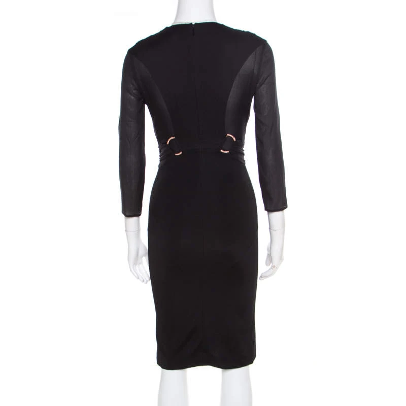 Versace Black Ruched Bodice Long Sleeve Fitted Cocktail Dress S For Women - Image 3
