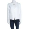 Versace White Cotton Linen Embossed Zip Front Jacket M For Women