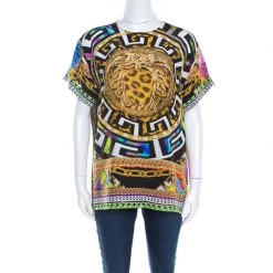 Versace Multicolor Medusa And Leopard Print Silk Boxy Fit Blouse S For Women