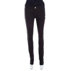 Versace Black Textured Jacquard Skinny Pants S For Women