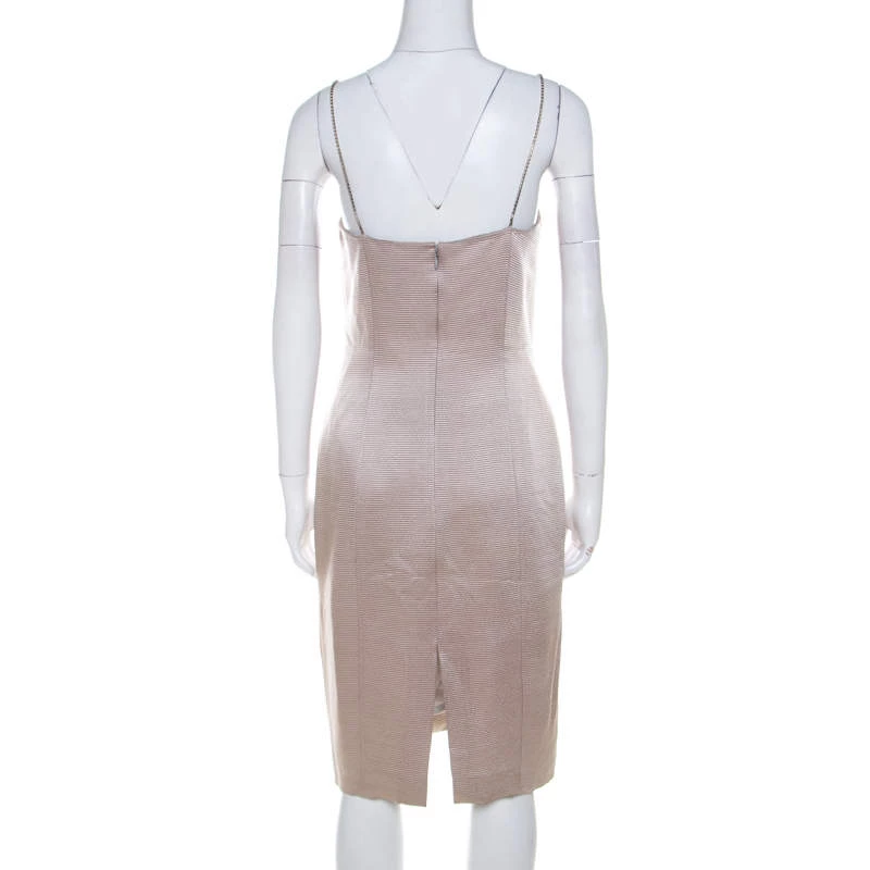 Versace Classic V2 Metallic Ribbed Rhinestone Strap Detail Cocktail Dress S For Women - Image 3