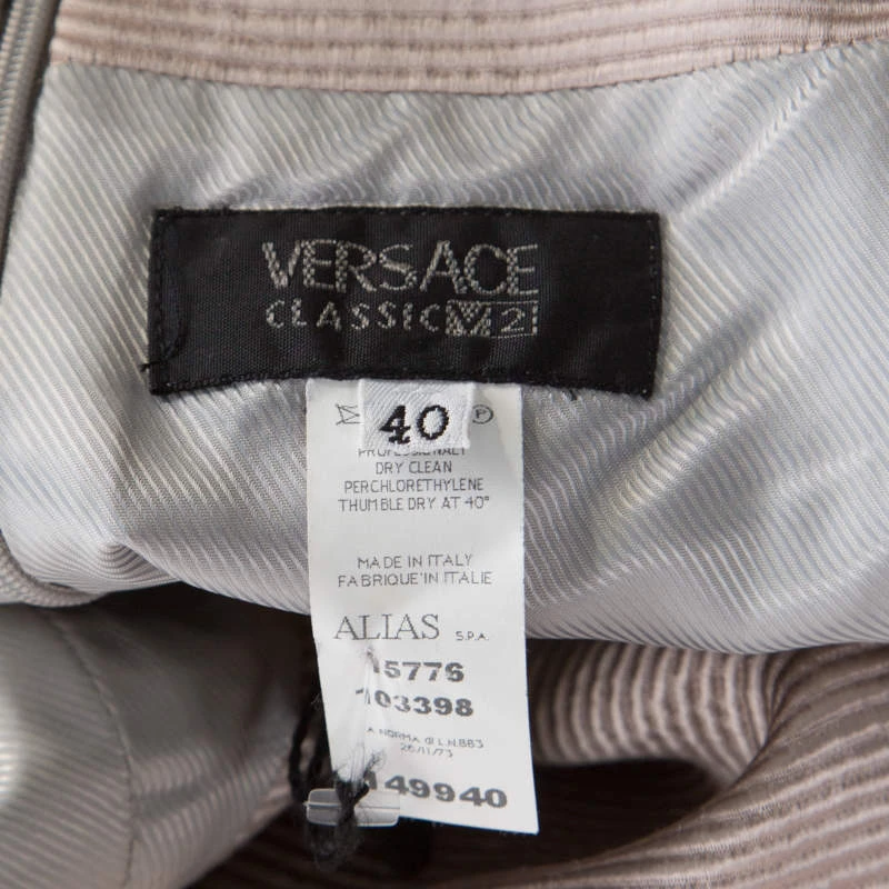 Versace Classic V2 Metallic Ribbed Rhinestone Strap Detail Cocktail Dress S For Women - Image 5