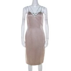 Versace Classic V2 Metallic Ribbed Rhinestone Strap Detail Cocktail Dress S For Women