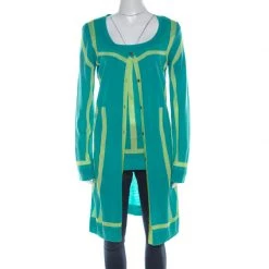 Versace Collection Green Graphic Knit Long Cardigan Set M/L For Women