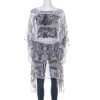 Versace White And Purple Fish Print Sheer Silk Kaftan Tunic Top M For Women