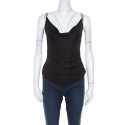 Versace Black Jersey Gold Logo Chain Strap Detail Top S For Women