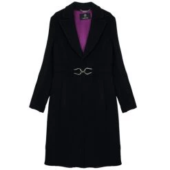 Versace Silver Buckle Black Trench Coat XL For Women