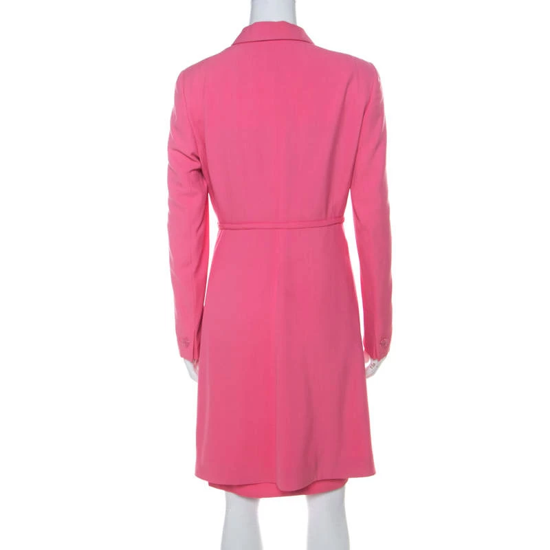 Gianni Versace Pink Silk Vintage Long Jacket & Skirt Suit M For Women - Image 3