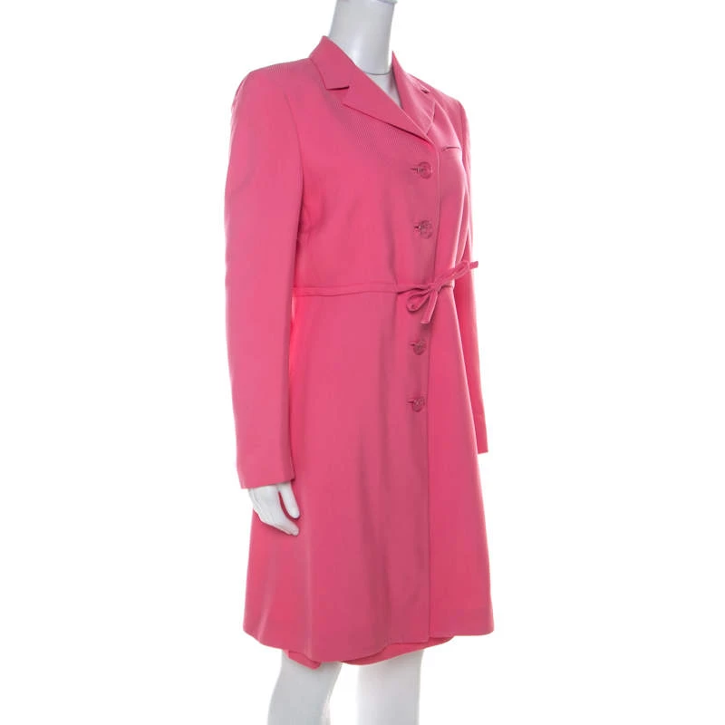 Gianni Versace Pink Silk Vintage Long Jacket & Skirt Suit M For Women - Image 2