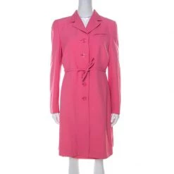 Gianni Versace Pink Silk Vintage Long Jacket & Skirt Suit M For Women