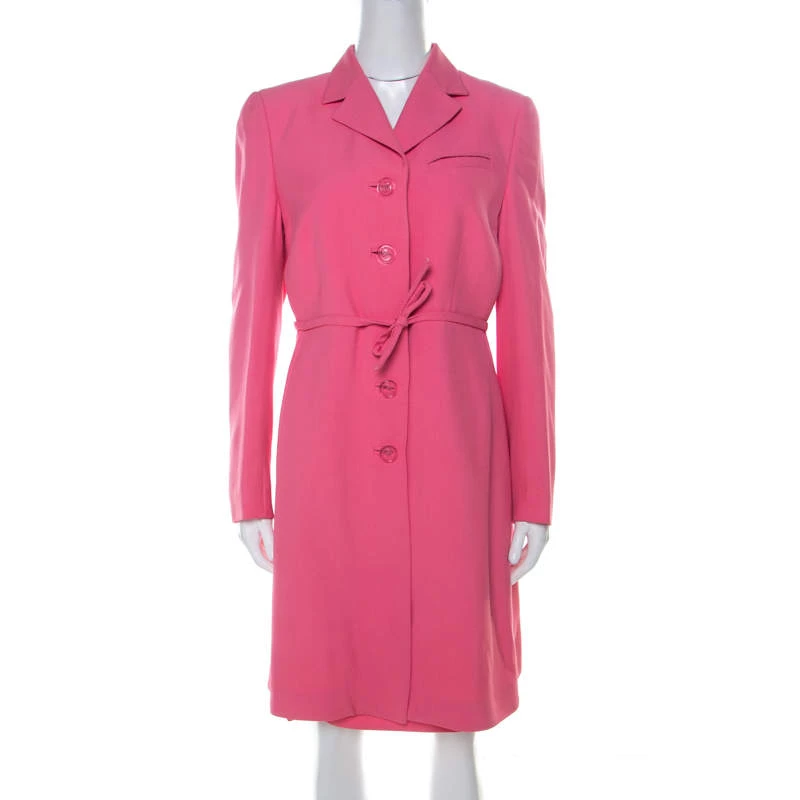Gianni Versace Pink Silk Vintage Long Jacket & Skirt Suit M For Women