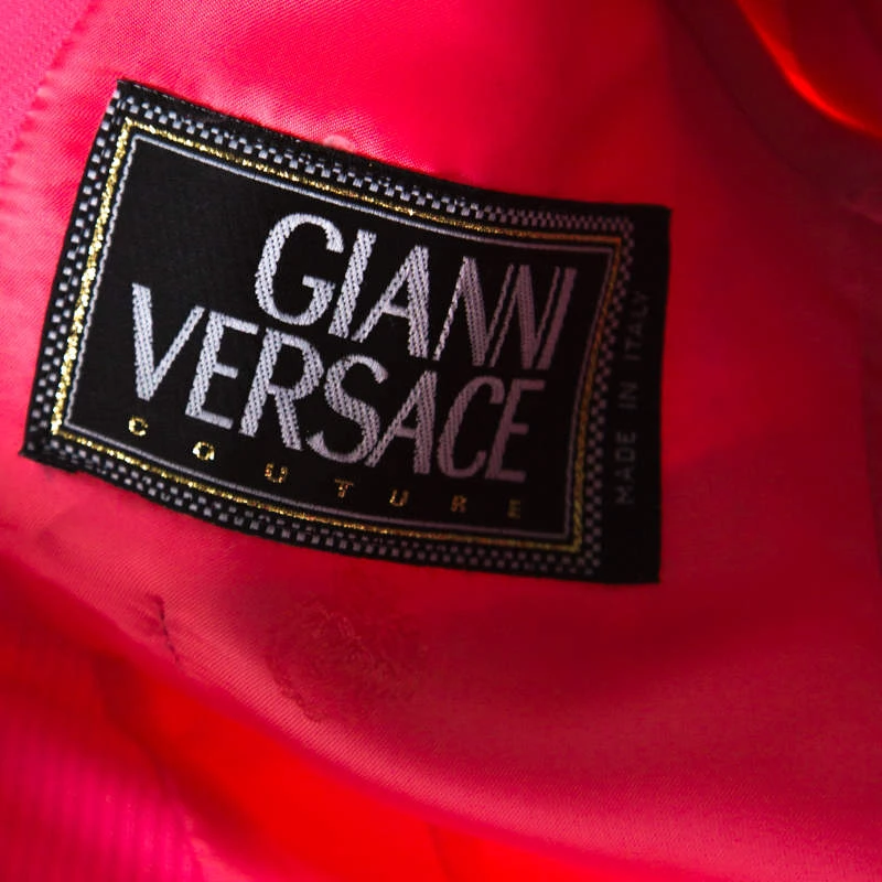 Gianni Versace Pink Silk Vintage Long Jacket & Skirt Suit M For Women - Image 7