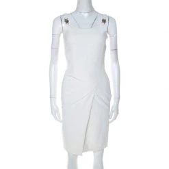 Versace Collection White Stretch Crepe Front Overlap Detail Sleeveless Dress S For Women