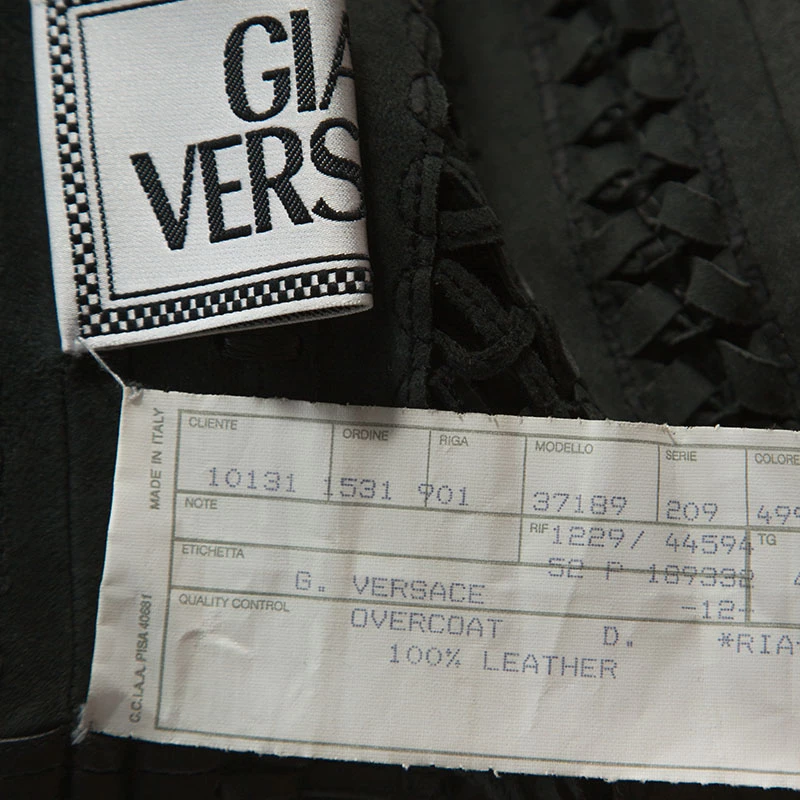 Gianni Versace Vintage Black Leather Fringe Overcoat S For Women - Image 7