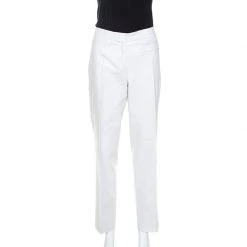 Versace Vintage Off White Cotton Straight Fit Trousers M For Women