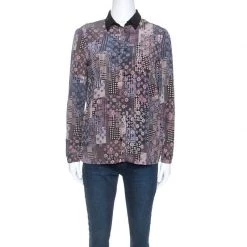 Versace Multicolor Abstract Printed Silk Long Sleeve Shirt S For Women