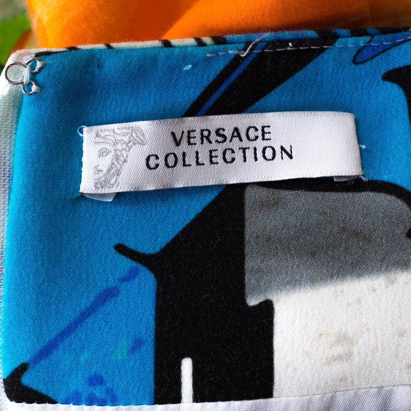 Versace Collection Multicolor Printed Cotton Stretch Sheath Skirt M For Women - Image 5