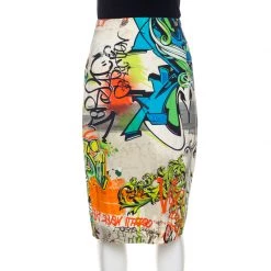Versace Collection Multicolor Printed Cotton Stretch Sheath Skirt M For Women