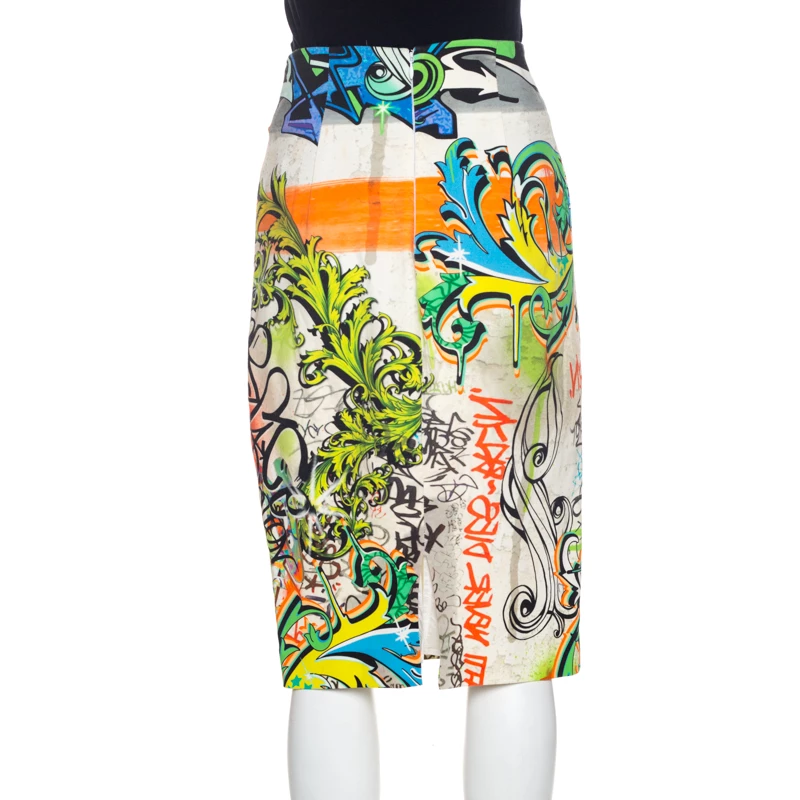 Versace Collection Multicolor Printed Cotton Stretch Sheath Skirt M For Women - Image 3