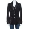 Versace Black Wool And Leather Patch Detail Tailored Jacket M For Women