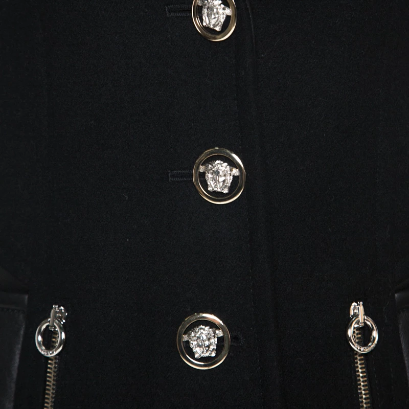 Versace Black Wool And Leather Patch Detail Tailored Jacket M For Women - Image 4