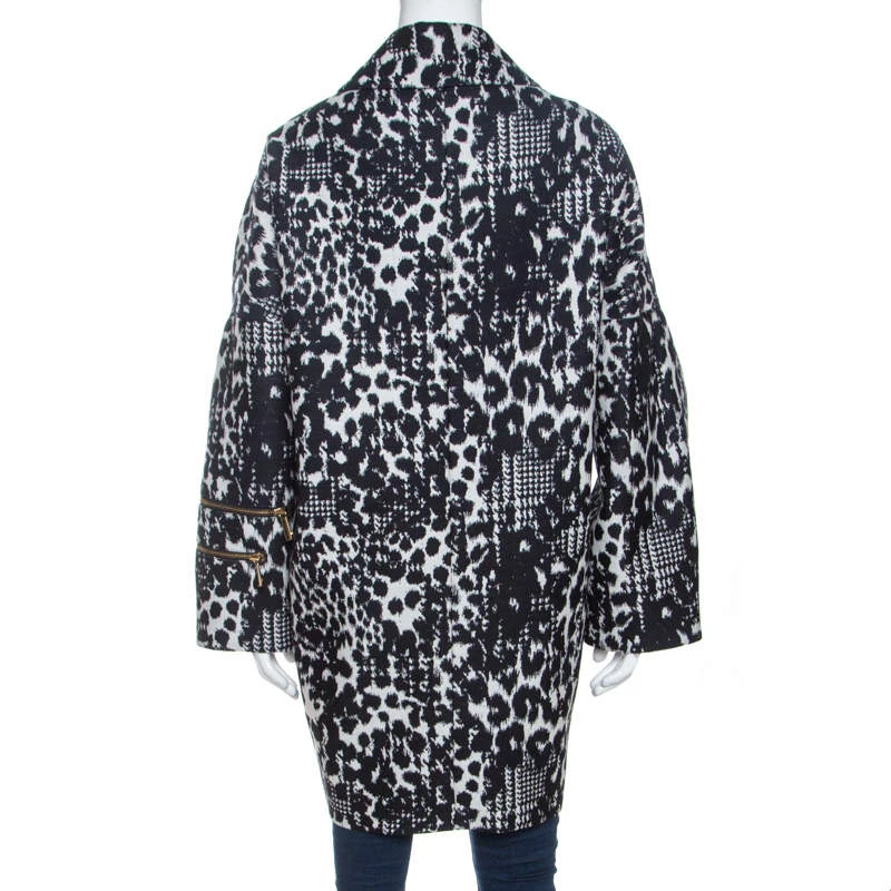 Versace Monochrome Jacquard Wool Double Breasted Coat M For Women - Image 3
