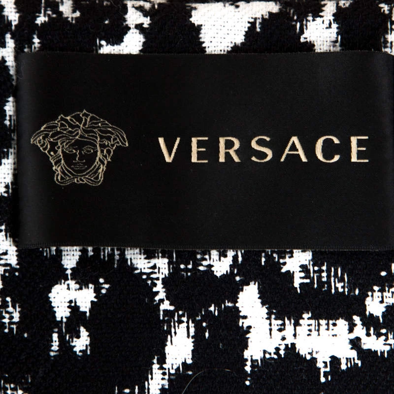 Versace Monochrome Jacquard Wool Double Breasted Coat M For Women - Image 5