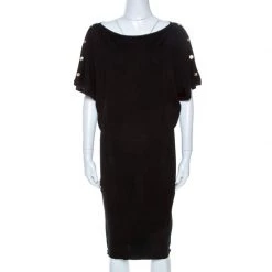 Versace Black Wool Sleeve Button Detail Sweater Dress M For Women