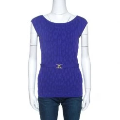 Versace Purple Jacquard Knit Sleeveless Top M For Women