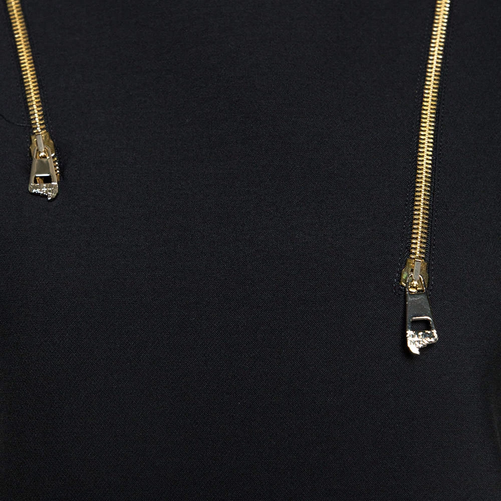 Versace Collection Black Knit Shoulder Zip Detail Sleeveless Dress M For Women - Image 4