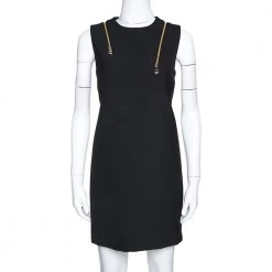 Versace Collection Black Knit Shoulder Zip Detail Sleeveless Dress M For Women
