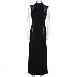 Gianni Versace Couture Black Wool & Silk Lace Trim Panelled Dress M For Women