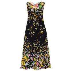 Gianni Versace Couture Vintage Black Floral Print Strapless Dress M For Women
