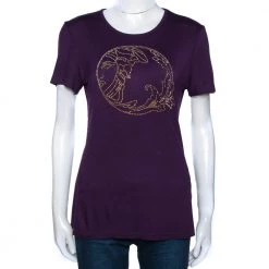 Versace Collection Aubergine Purple Jersey Studded Medusa T-Shirt M For Women