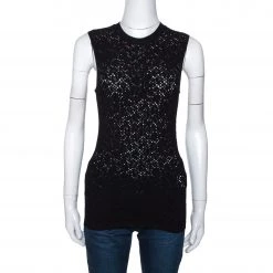 Versace Black Perforated Knit Sleeveless Crew Neck Top M For Women