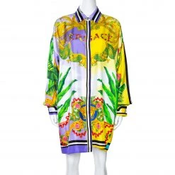 Versace Multicolor Beverly Palm Printed Silk Shirt Dress L For Women