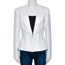 Versace Collection Off White Pleat Detail Blazer M For Women